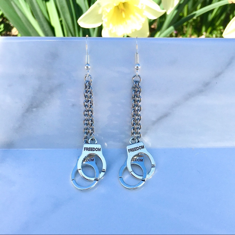 Necklace Earrings Set Handcuff Silver Bff gift